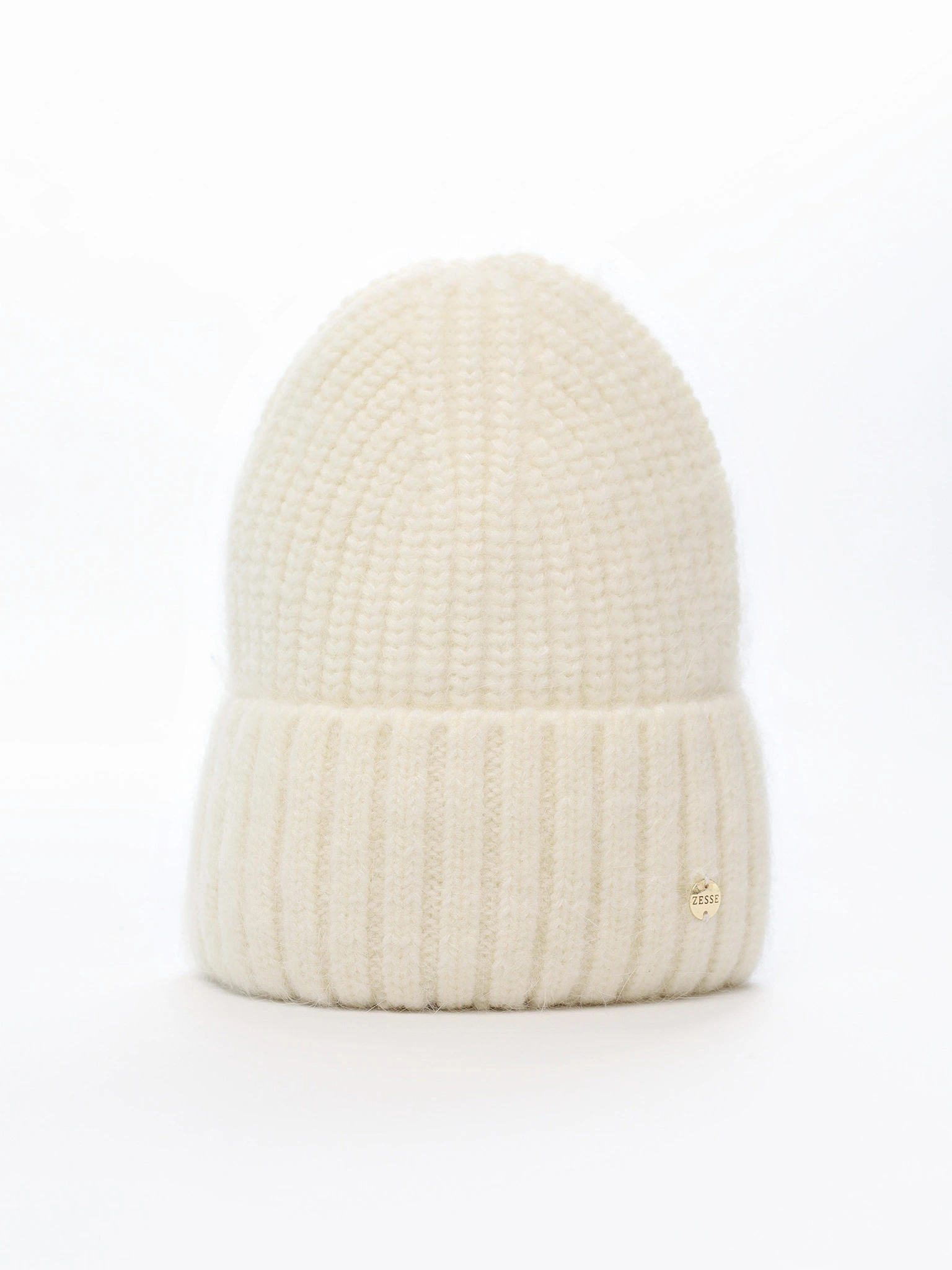 Шапка-бини из ангоры и нейлона с отворотом в ассортименте